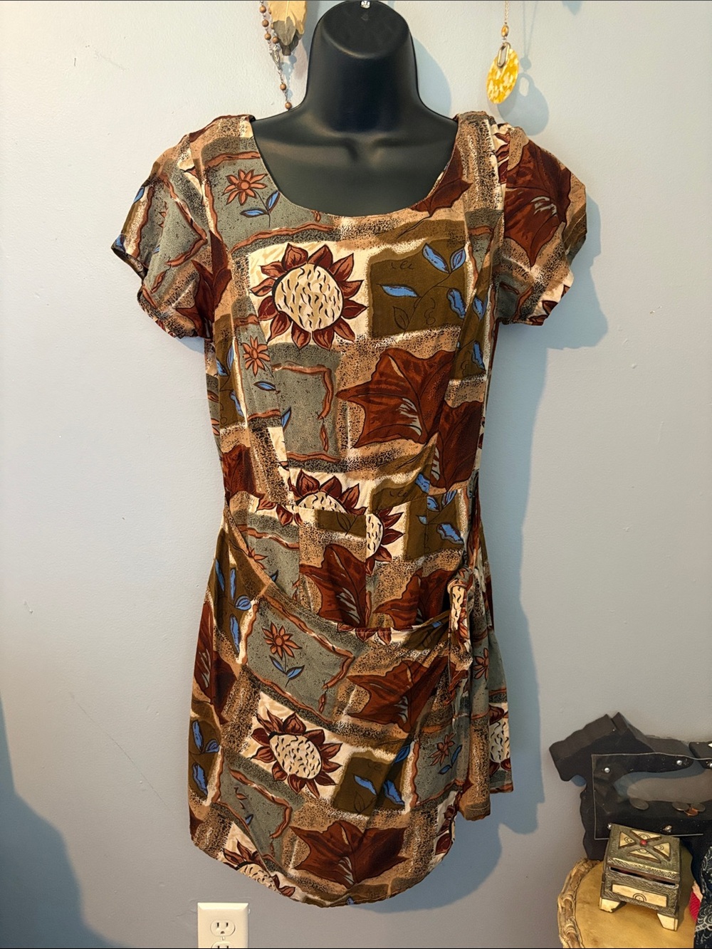 Women's Floral Patchwork Skort Dress in Brown and Olive